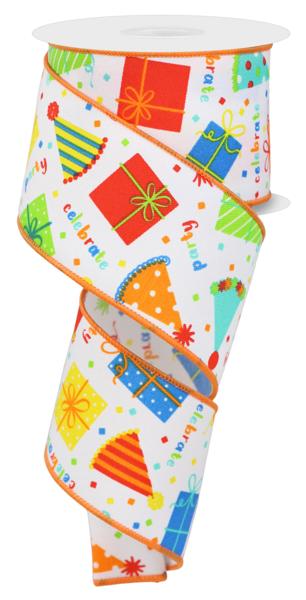 RGE163327 2.5" x 10yd Party Hats/Gifts White/Orng/Blu/Rd