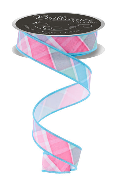 LS1109YR 7/8" x 10yd Bold Plaid Lt Teal/Pink/Mint