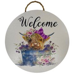 CUS2092 18" Round Cow Floral Bucket Purple