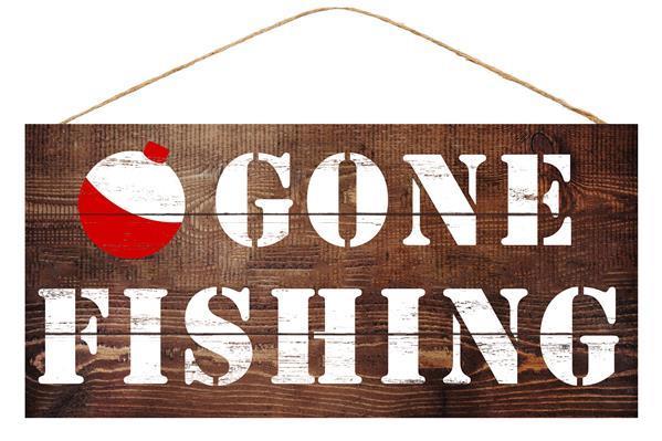 AP8293 12.5"L x 6"H Mdf Gone Fishing Brown/White/Red