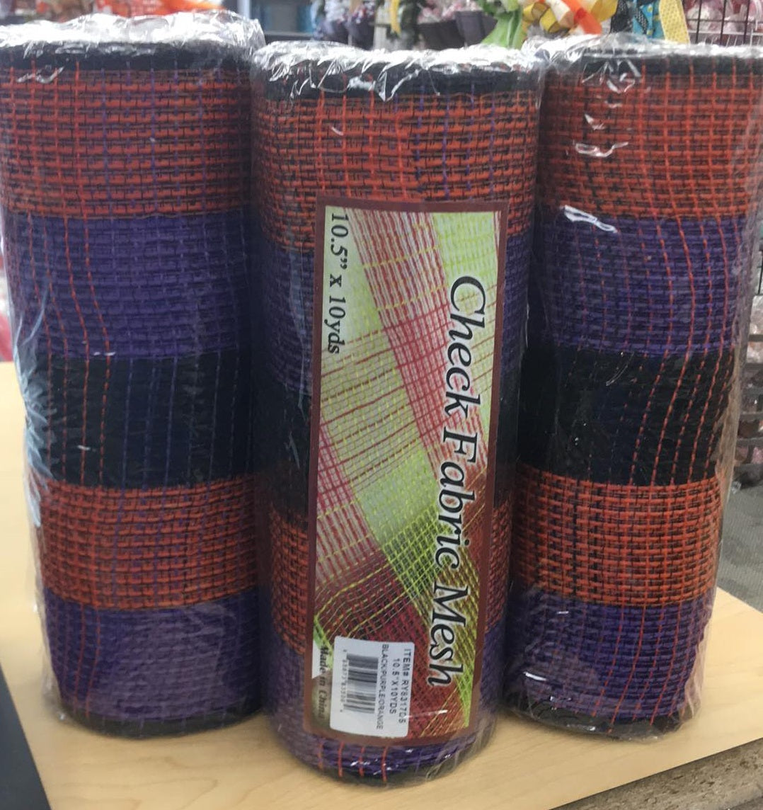RY8317D5 10.5x10yd Pp/Faux Jute Wide Check Mesh Black/Purple/Orange