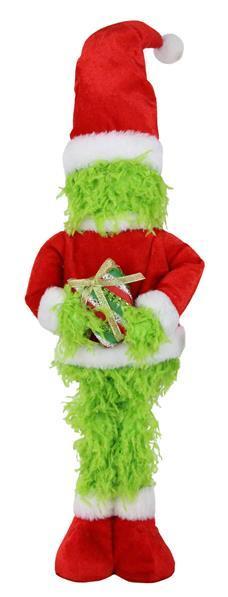XC6285 23"H Furry Standing Elf W/Gift Lime Green/Red/White