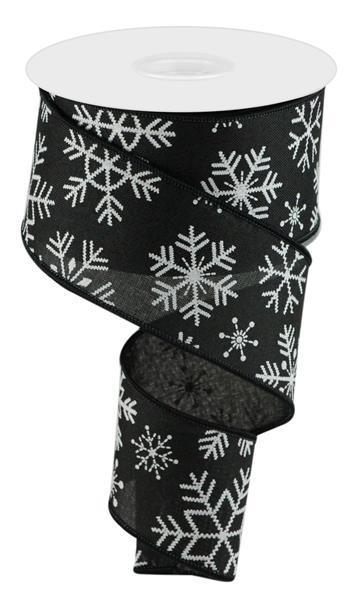 RGC141902 2.5" x 10yd Snowflakes On Royal Burlap Black/White