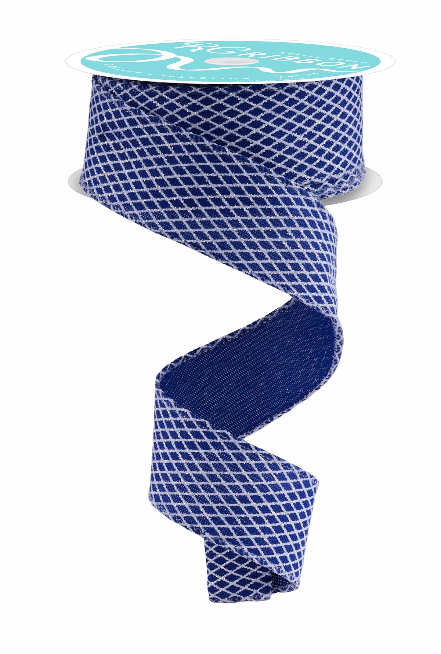 RGF169525 1.5" x 10yd Mini Harlequin Ribbon – Royal Blue/White – Wired Ribbon