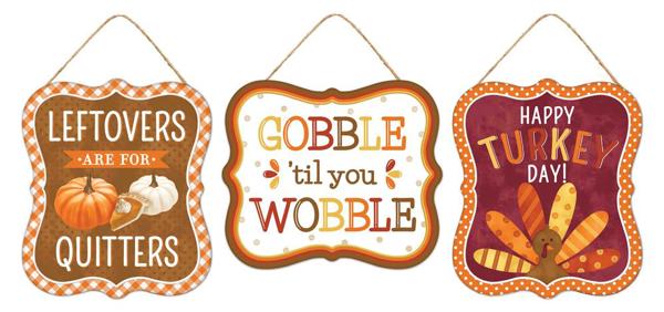 MD0983 7"Hx6"L Thanksgiving Asst Embossed Sign Brwn/Orng/Mustard