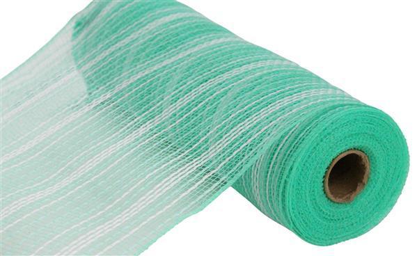 RY8344Y6 10.25" x 10yd Farmhs Stripe Faux Jute Mesh Mint Green/White