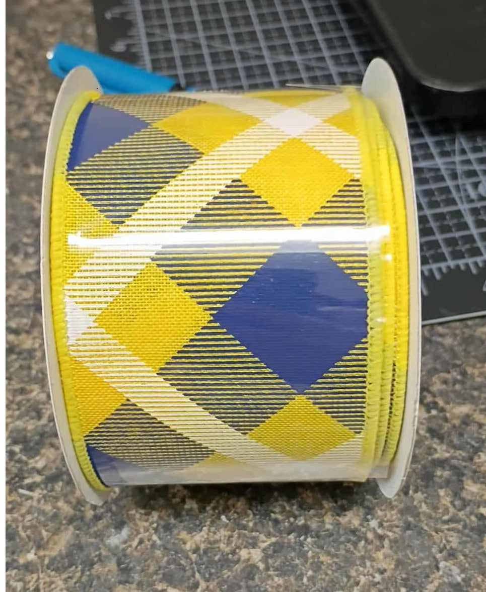 RG01683AT 2.5" x 10yd Printed Plaid On Royal Yellow/Navy/White