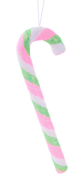 XC1134HE 10"L Glitter Candy Cane Orn Light Pink/Mint/White