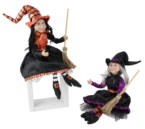 HH3928 22" Oal Witch W/Hat And Broom Org/Blk-Wht/Prpl