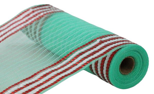 RY8037FT 10.25" x 10yd Matte/Faux Jute Border Mesh Mint/Red/White
