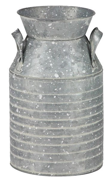 KE2030 8.75"H x 5.25"W Horizontal Rib Milk Can Galvanized W/White Dots