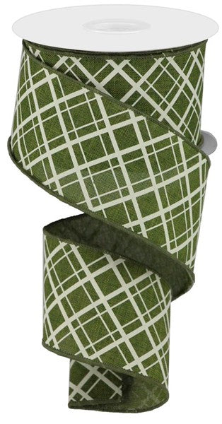 RGA150652 2.5" x 10yd Thick/Thin Diagonal Check Moss/Ivory