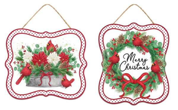 MD1168 7"H x 6"L Christmas Cardinal Sign Red/White/Green