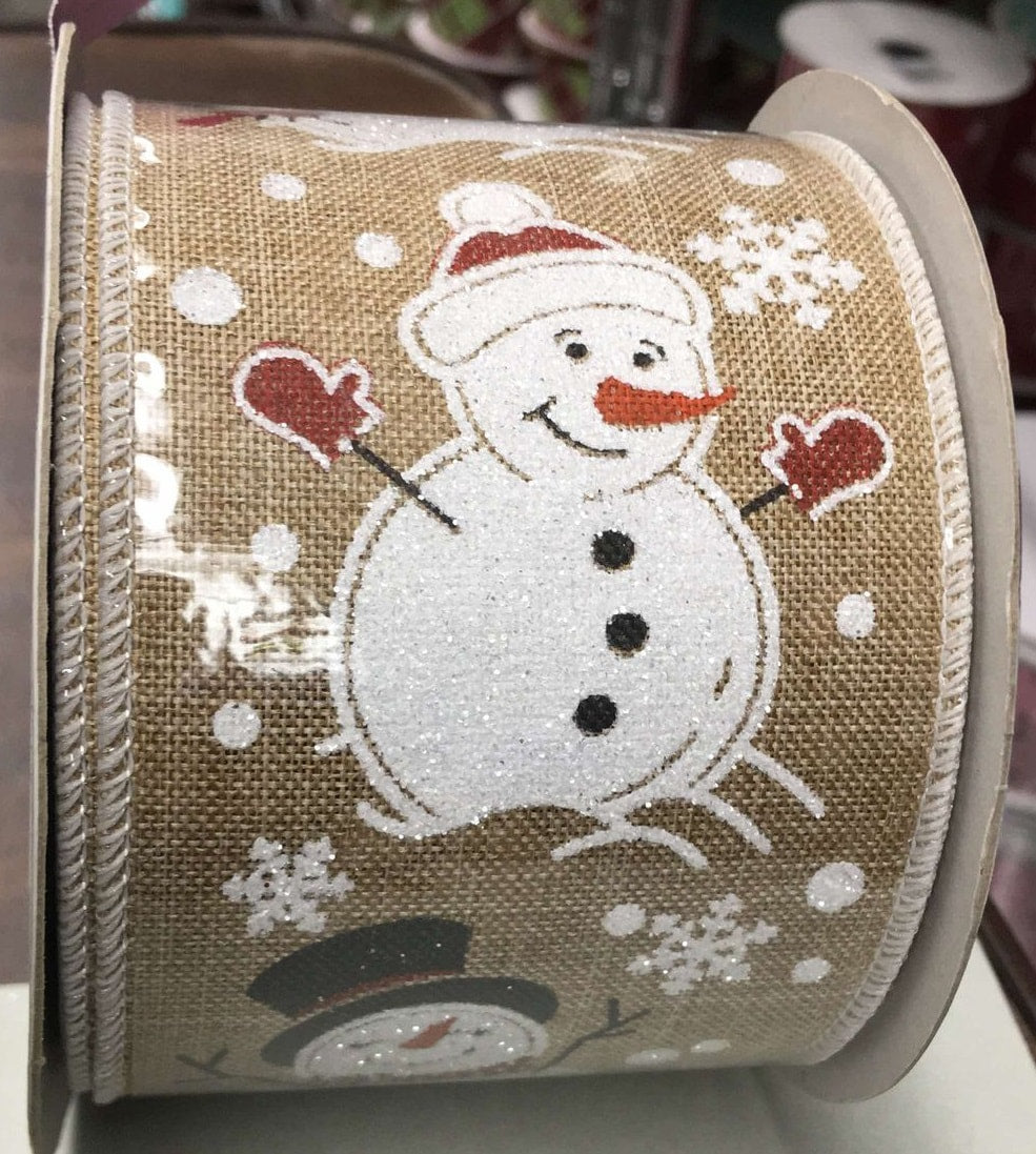 RG0155101 2.5"x10yds Burlap Snowman Tan/White/Red