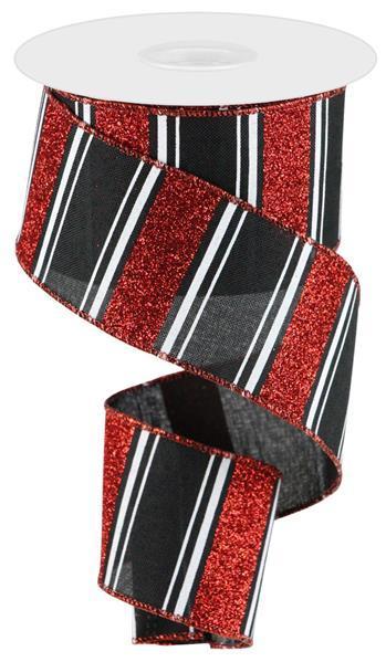 RGC157002 2.5" x 10yd Multi Stripe/Bold Glitter Black/Red/White