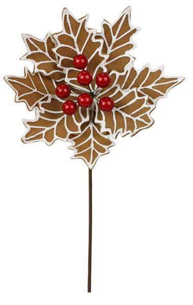 XS3953 14"L Gingerbread Poinsettia Pick Brown/White/Red