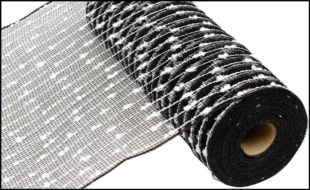RY820262 10.25" x 10yd Puff Ball/Poly Mesh Black/White