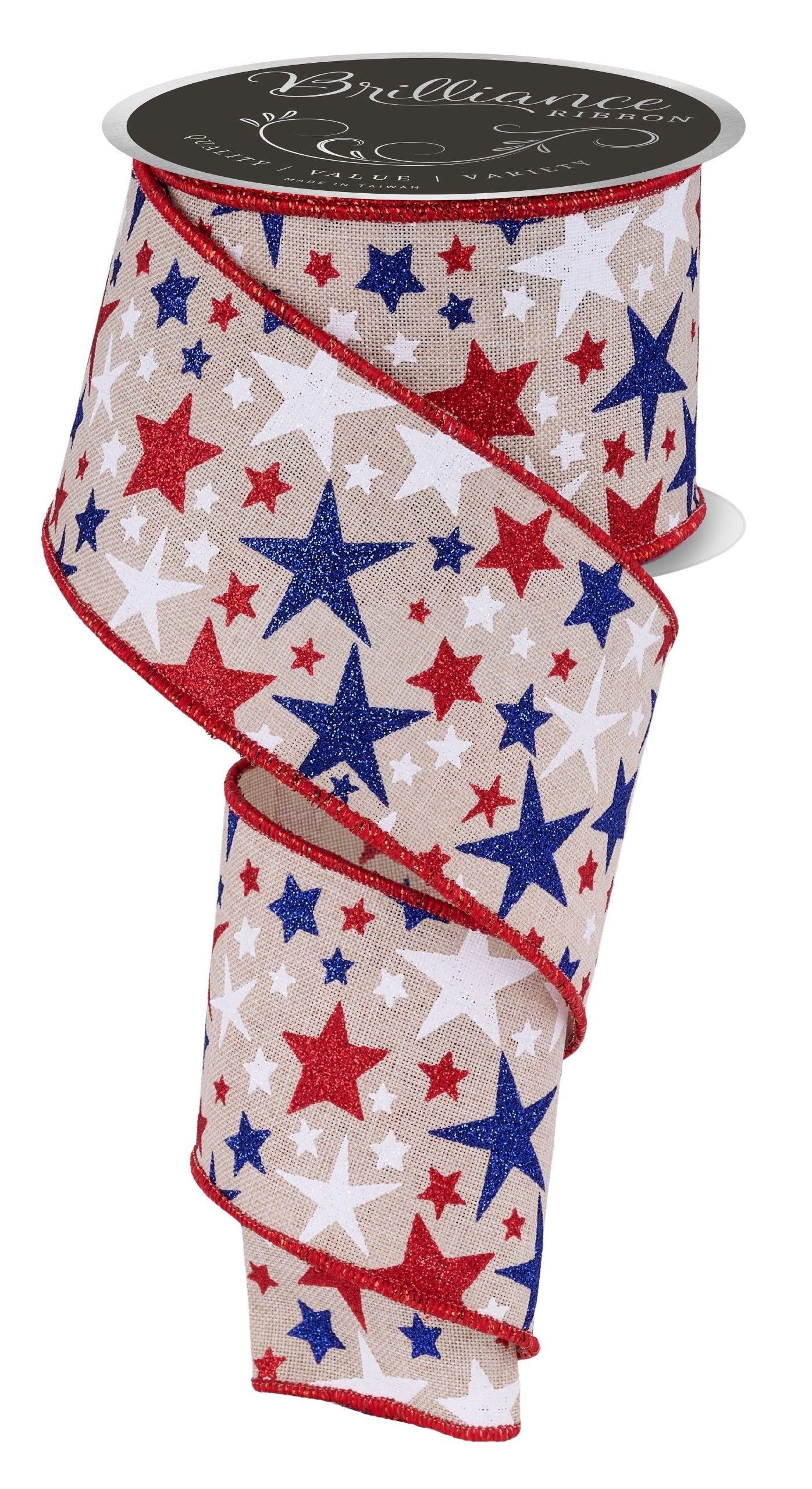 LS307018 2.5" x 10yd Stars Lt Natural/Red/Royal Blue