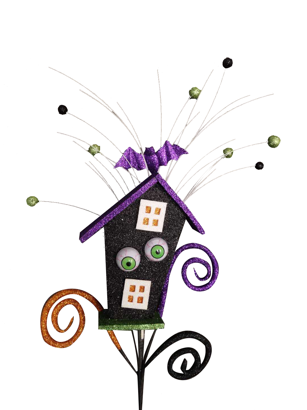 52588HAL 30"Hx7"W Glitter Eye House Bat Spray X5 Black/Green/Orange/Purple