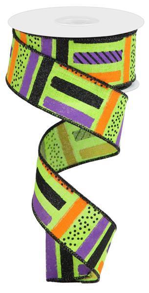 RGC13115K 1.5" x 10yd Brush Stroke Stripes/Royal Lime/Black/Org/Ppl