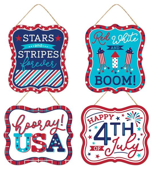 MD1046 7"Hx6"L Embossed Tin Patriotic Red/Lt Blue/Navy