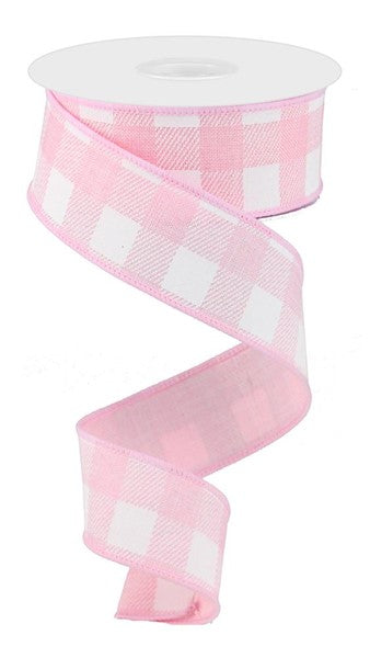 RG0179915 1.5" x 10yd Striped Check On Royal Light Pink/White