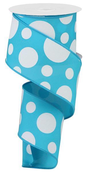 RGA193534 2.5" x 10yd Giant Three Size Dot/Pg Fabric Turquoise/White
