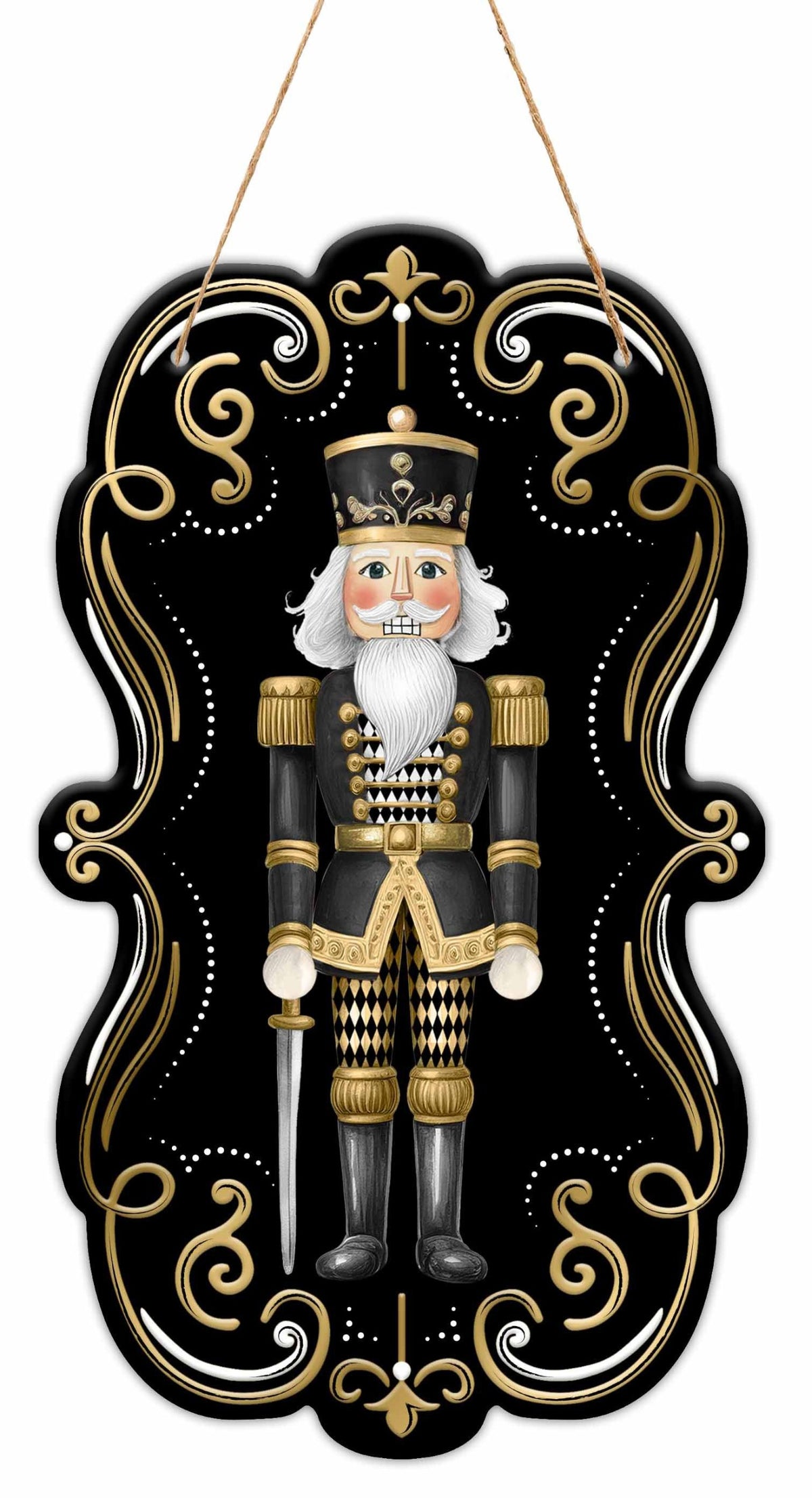 MD1794E5 11.5"Hx6.75"L Harlequin Nutcracker Sign Black/Gold/White