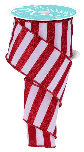 RGF196767 2.5" x 10yd Horizontal Glitter Stripes White/Red