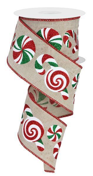 RGE147572 2.5" x 10yd Candy Cane Peppermint/Ryl Buff/White/Red/Emerald