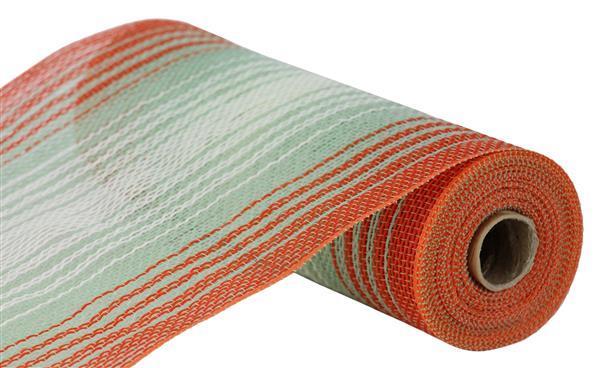RY8333Y1 10.25" x 10yd Faux Jute Ombre Mesh Sage/Orange/Cream
