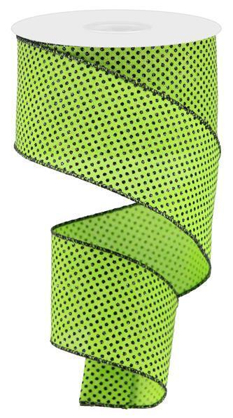 RGA1732AM 2.5" x 10yd Glitter Micro Dot On Royal Lime Green/Black