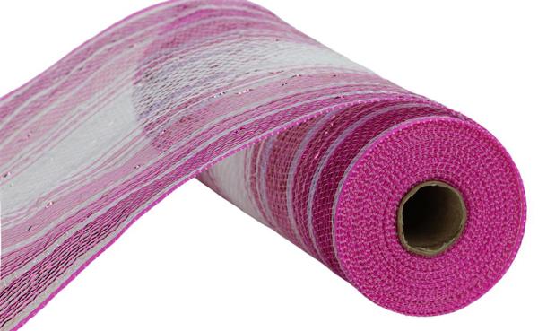 RY8609CW 10.25" x 10yd Metallic Foil Ombre Mesh Hot Pnk/Lt Pnk/Wht/Irid