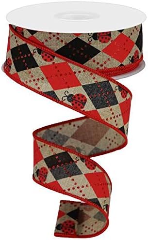 BRGA136401 1.5"x10yds Argyle Ladybugs Light Beige