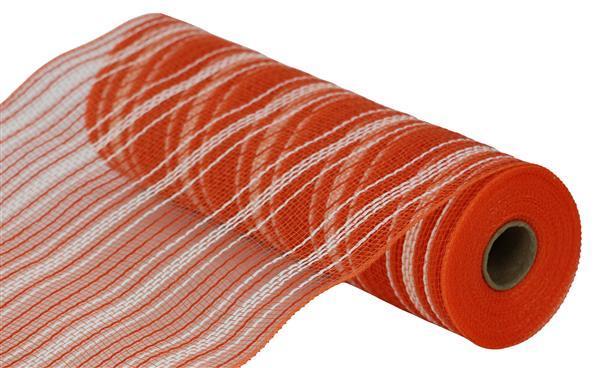 RY8344ET 10.25" x 10yd Farmhs Stripe Faux Jute Mesh Orange/Cream