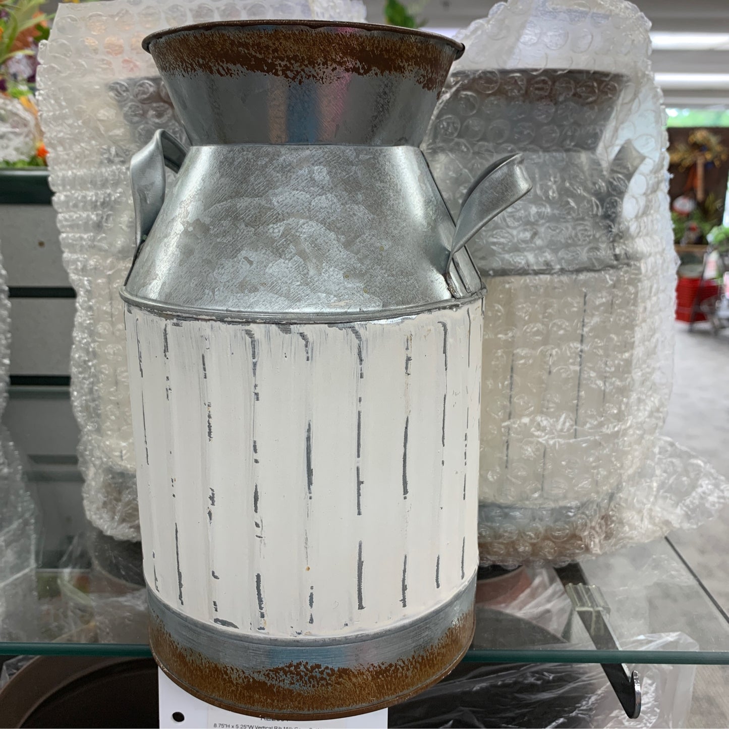 KE2031 8.75"H x 5.25"W Vertical Rib Milk Can Gal/White