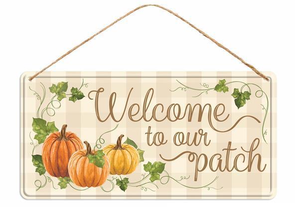 MD1204 12"LX6"H Welcome To Our Patch Tin Sign Cream/Orange/Green
