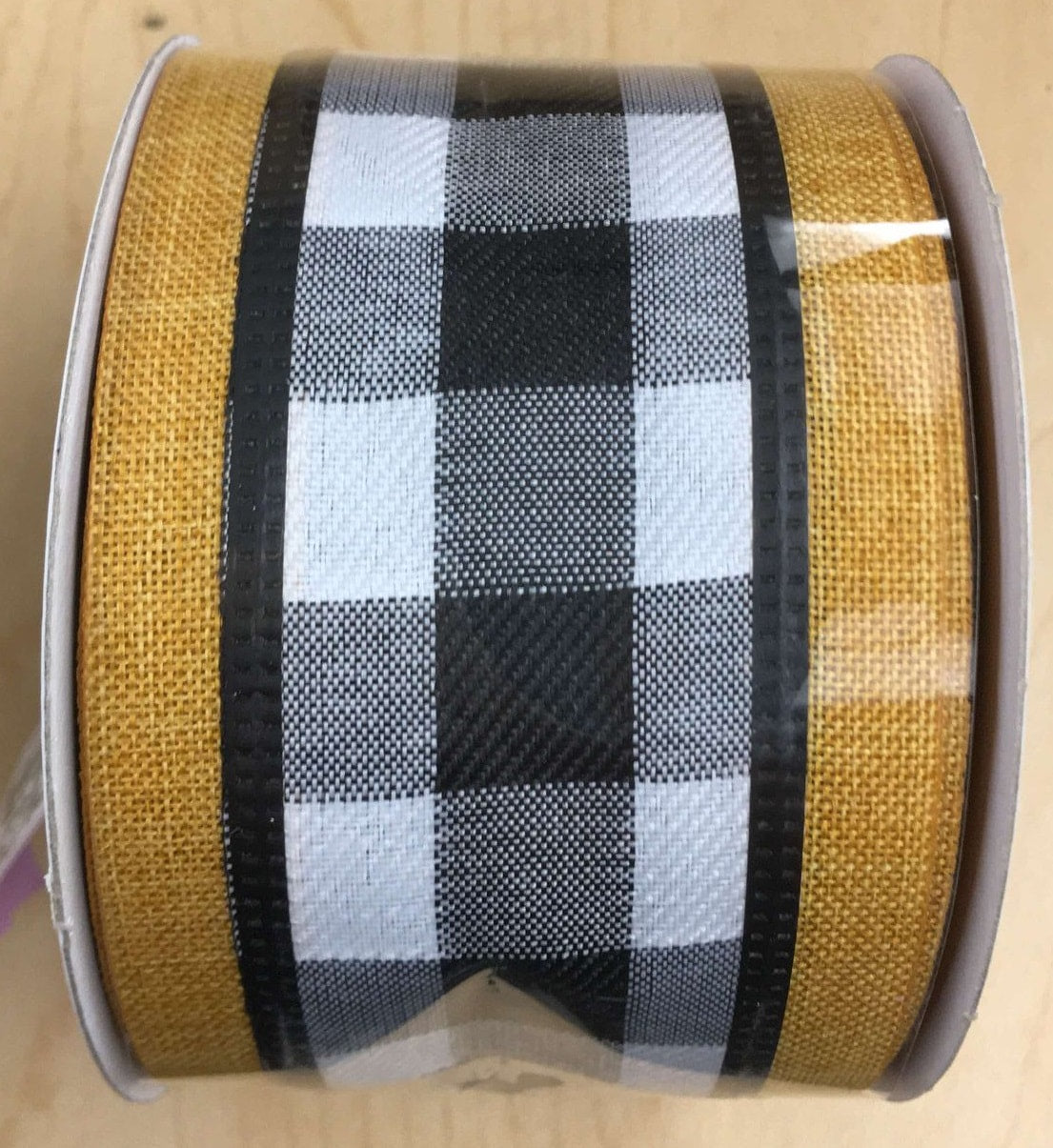 651134049 2.5" x 10yd Printed Plaid Mustard/Black/White