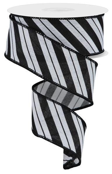 RGE154027 1.5" x 10yd Diagonal Line/Faux Ryl White/Black