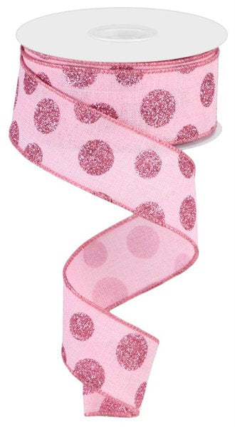RGC187015 1.5" x 10yd Glitter Polka Dots Lt Pink/Pink