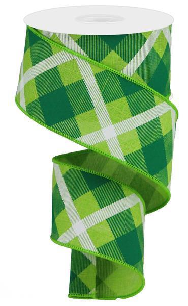 RG01683JM 2.5" X 10Yd Printed Plaid On Royal Lime/Green/White