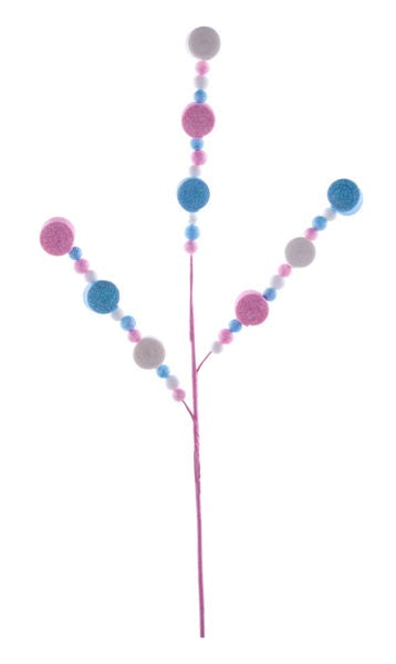 MN0333E2 26"L Glitter Cylinder/Ball Spray Irid Lt Blue/Lt Pink/Wht