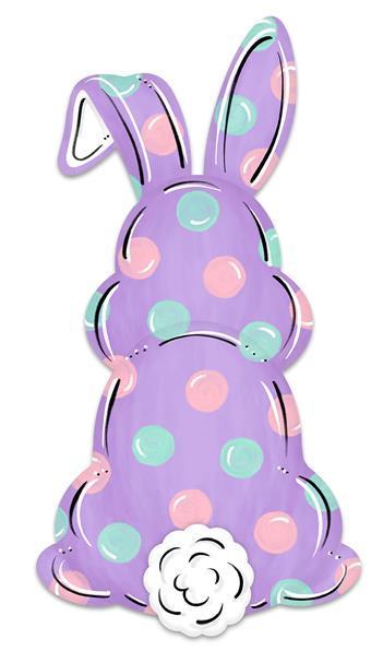 MD1122 15"Hx7.9"L Metal Bunny Bottom Sign Lav/Lt Pnk/Mint/Blk/Wht