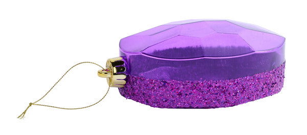 XJ553584 6.5"Lx4.25"W Laser Glitter Oval Gem Orn Purple