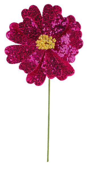 FH814311 8"Dia Sequin Flower Stem, 18"Oal Hot Pink