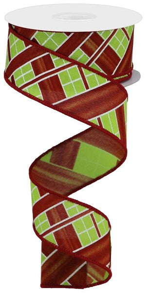 RGB115333 1.5" x 10yd Two Tone Stripe Check Lime/Red/White