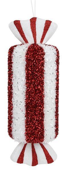 XJ448637 11"Lx4"Dia Striped Candy Ornament Red/White