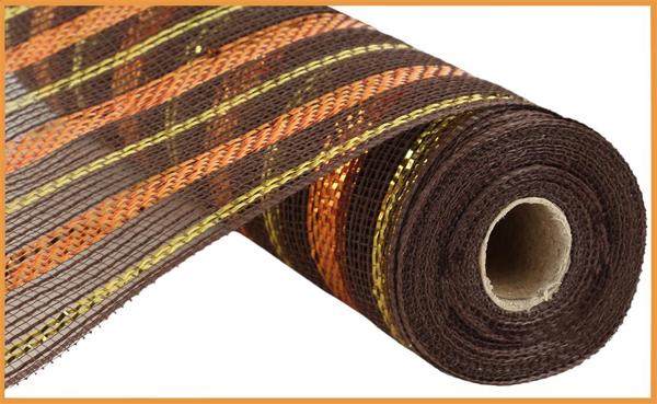 RY8020CJ 10.25" x 10yd Poly/Faux Jute/Metallic Mesh Brown/Orange/Gold