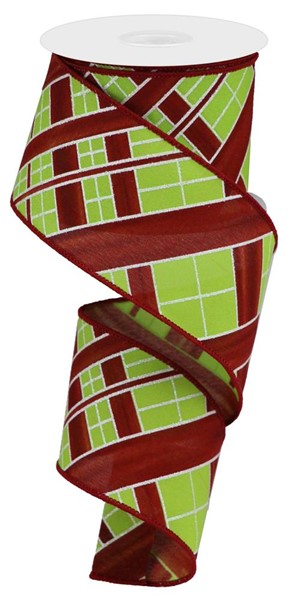 RGB115433 2.5" x 10yd Two Tone Stripe Check Lime/Red/White