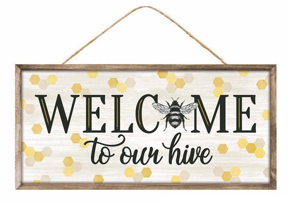 AP7271 12.5"L x 6"H Welcome To Our Hive Sign Black/Brown/Yellow